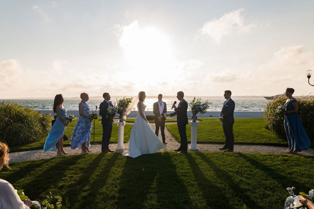 South County photographer at Belle Mer summer wedding Newport Rhode Island 
Authentic candid photographer
Golden Hour ceremony photos