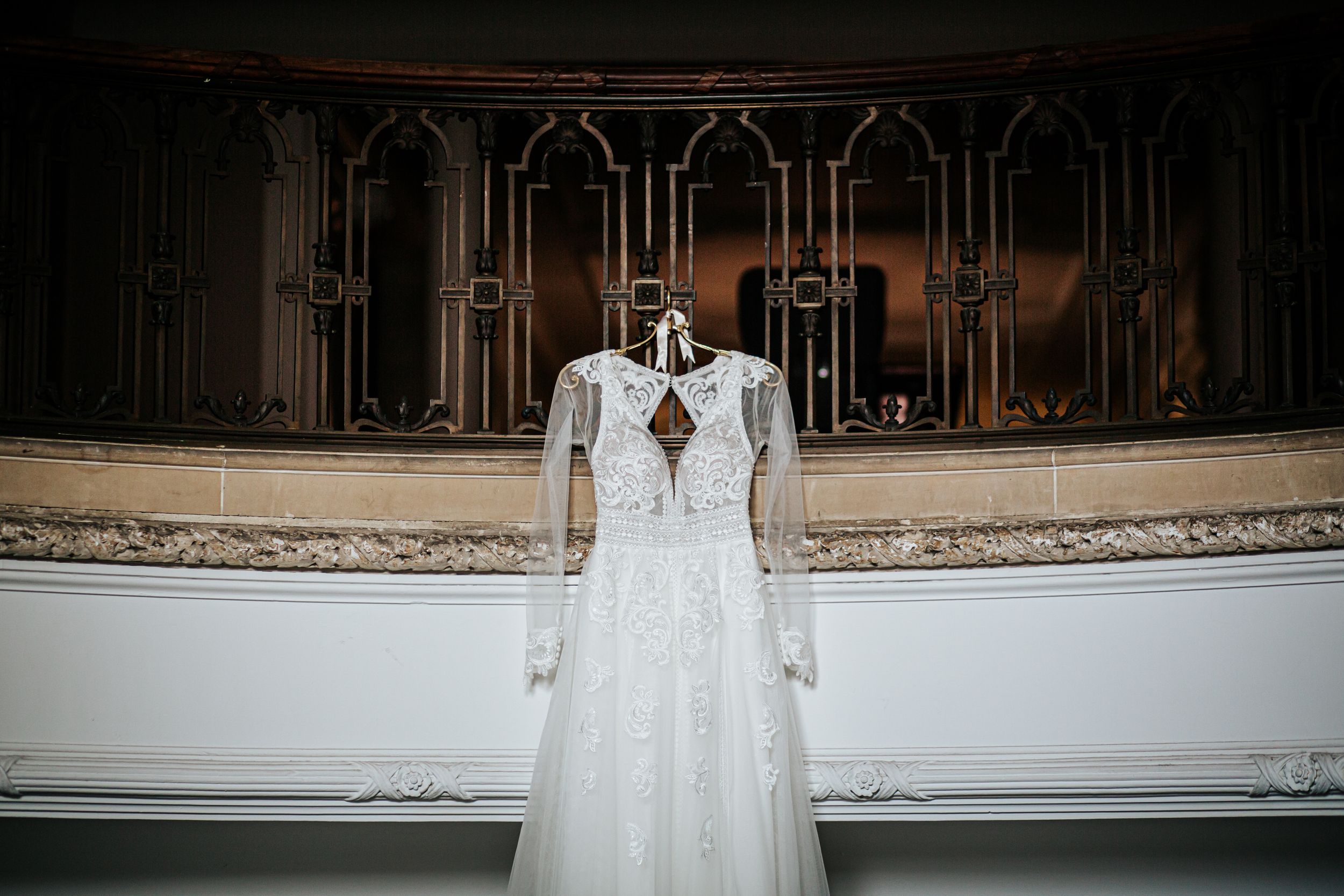 A series of wedding dress photographs displayed in sequence showing the same elegant white gown from different angles.