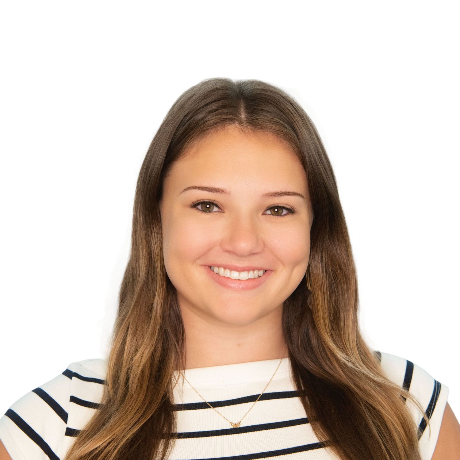 Professional headshot of a woman in a striped shirt smiling warmly with Leah Ramuglia Photography in Boston.