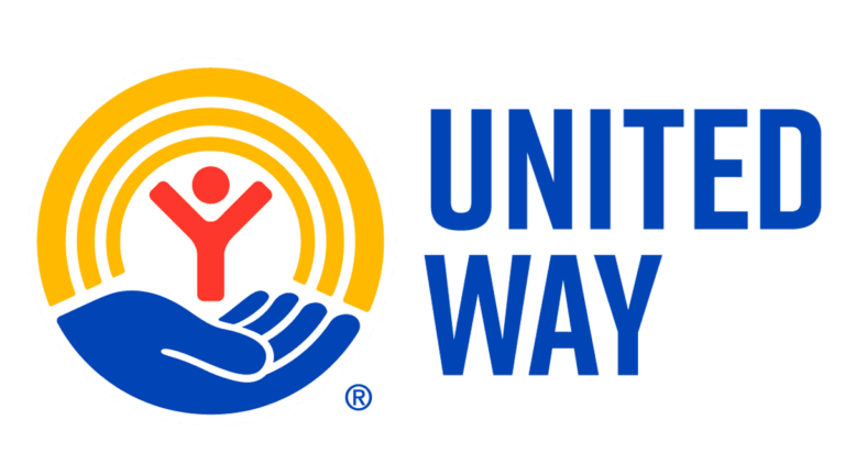 United Way logo with blue and yellow colors showing helping hands and human figure symbols in a horizontal banner.