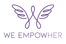 Purple butterfly logo design with text 'WE EMPOWHER' in elegant typography.