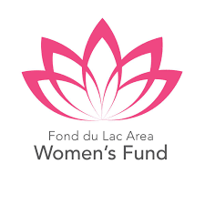 A row of pink lotus flowers, fond du Lac area women's fund logo