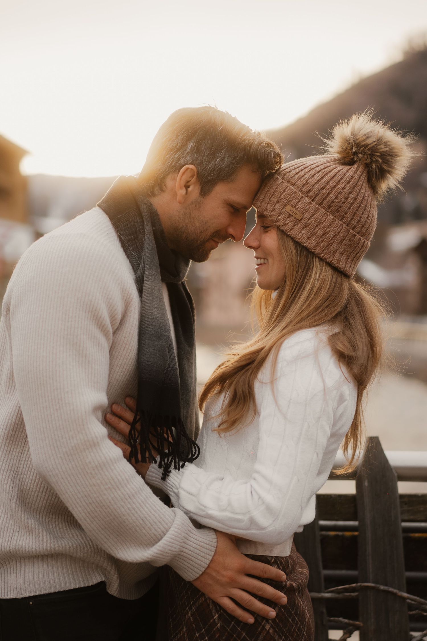Timeless destination engagement story ending with a quiet, intimate moment at twilight.
