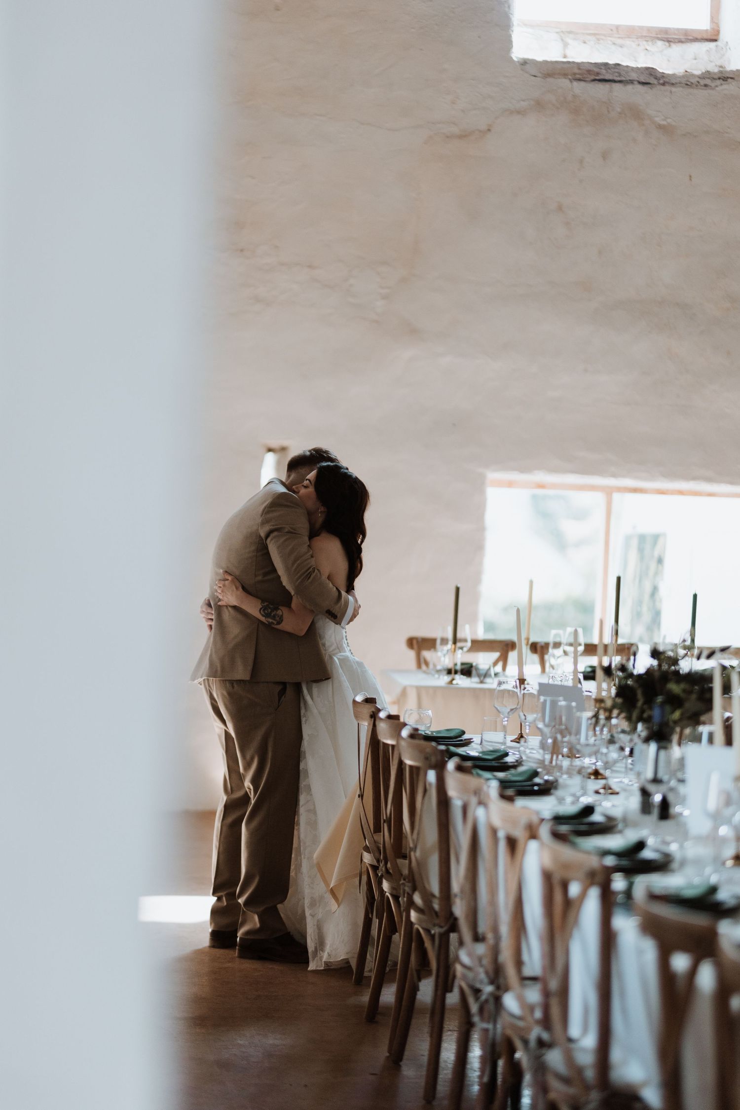 Couple have moment together on wedding day at The Court Yard, Oswestry