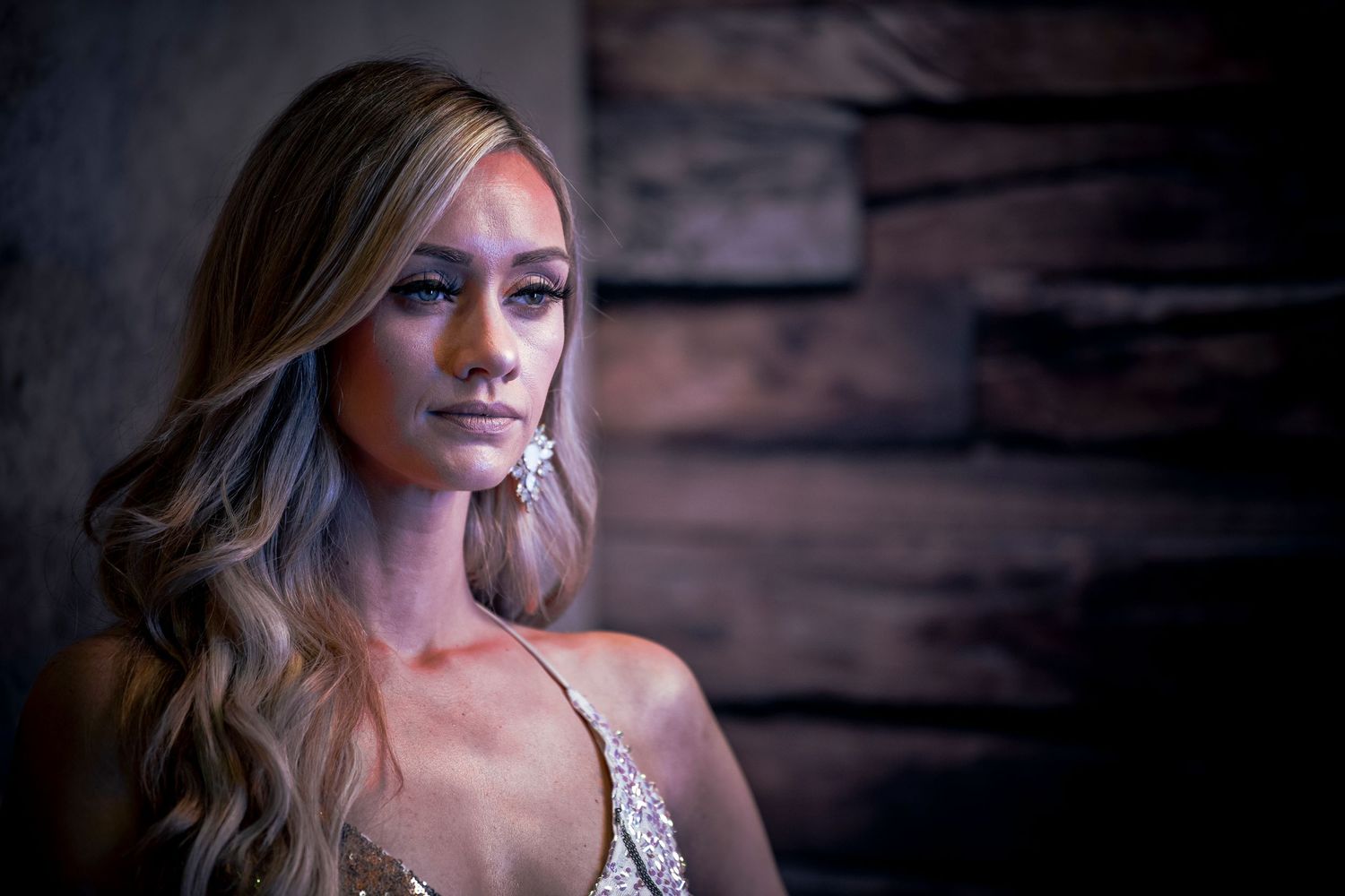Glamorous evening portrait series with soft lighting and elegant styling.