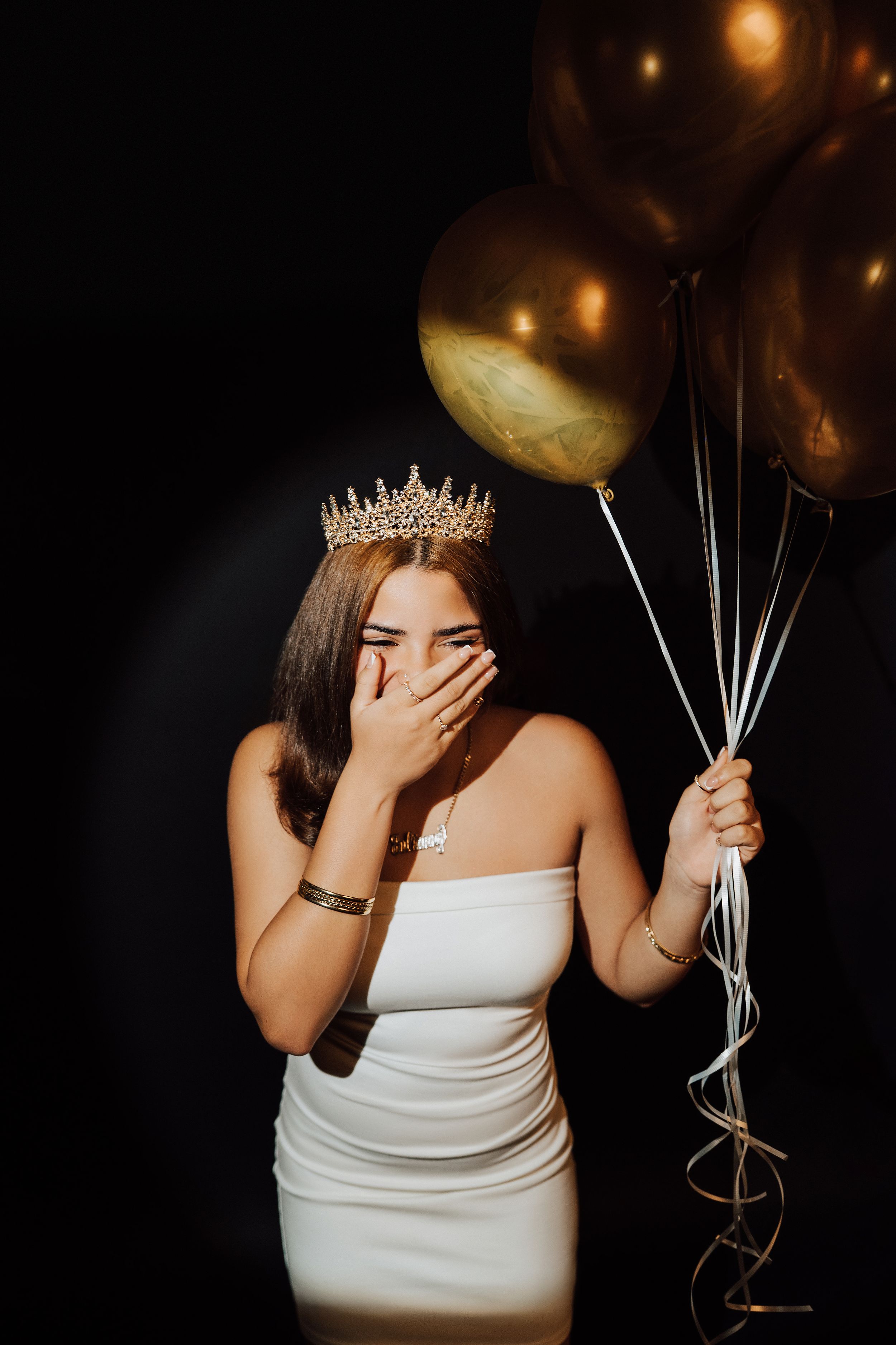 Birthday studio portraits with gold balloons. Studio photoshoot in Middletown, Lancaster, Hershey, York, Harrisburg, Tampa, Tampa Bay, FL.
