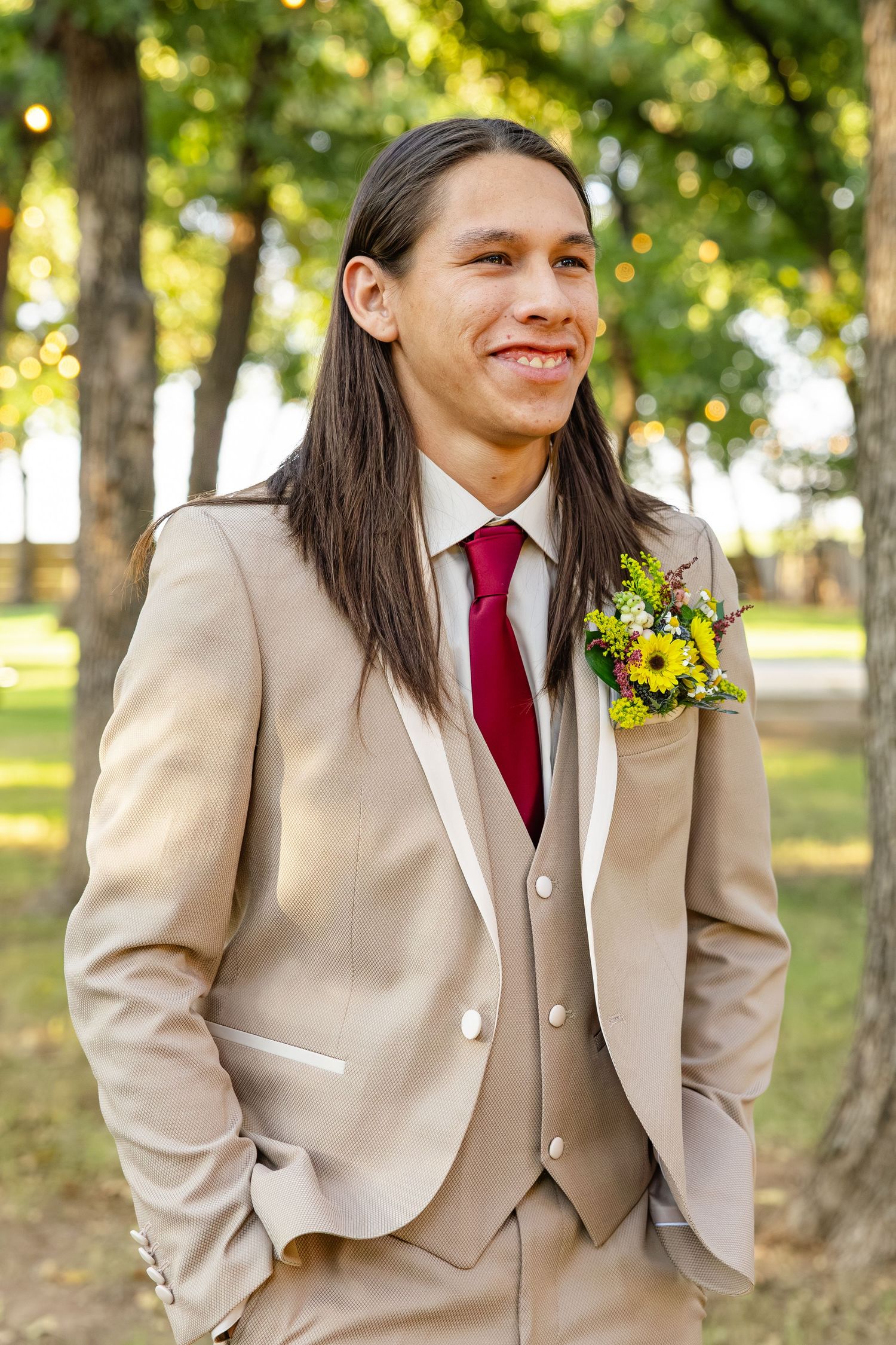 groom on his wedding day at the grove wedding venue in abilene texas