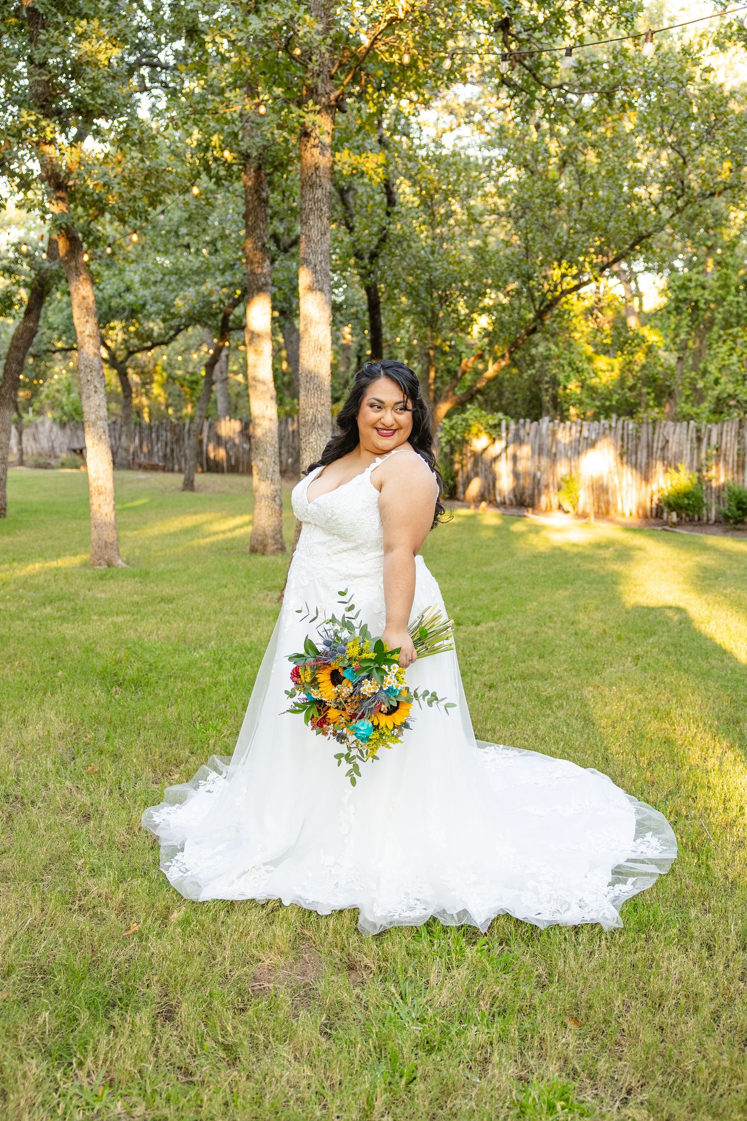 bride in a wedding dress at the grove wedding venue in abilene texas