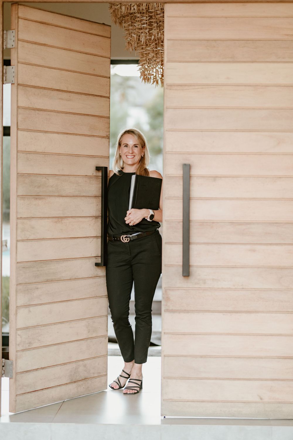 lady standing at door