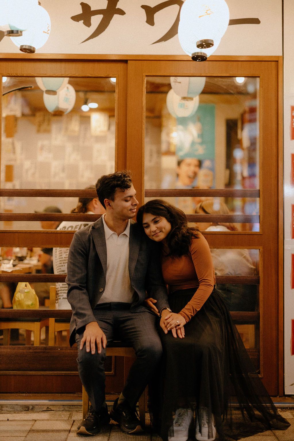 Evening and night lights couple engagement photography Shinjuku Tokyo