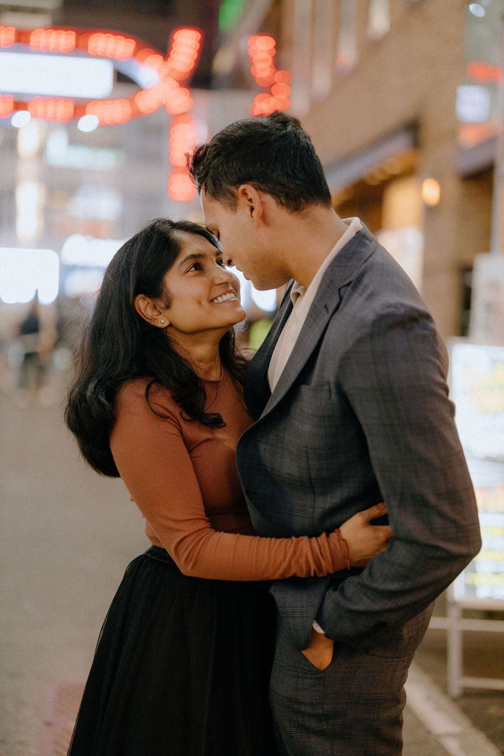 Evening and night lights couple engagement photography Shinjuku Tokyo