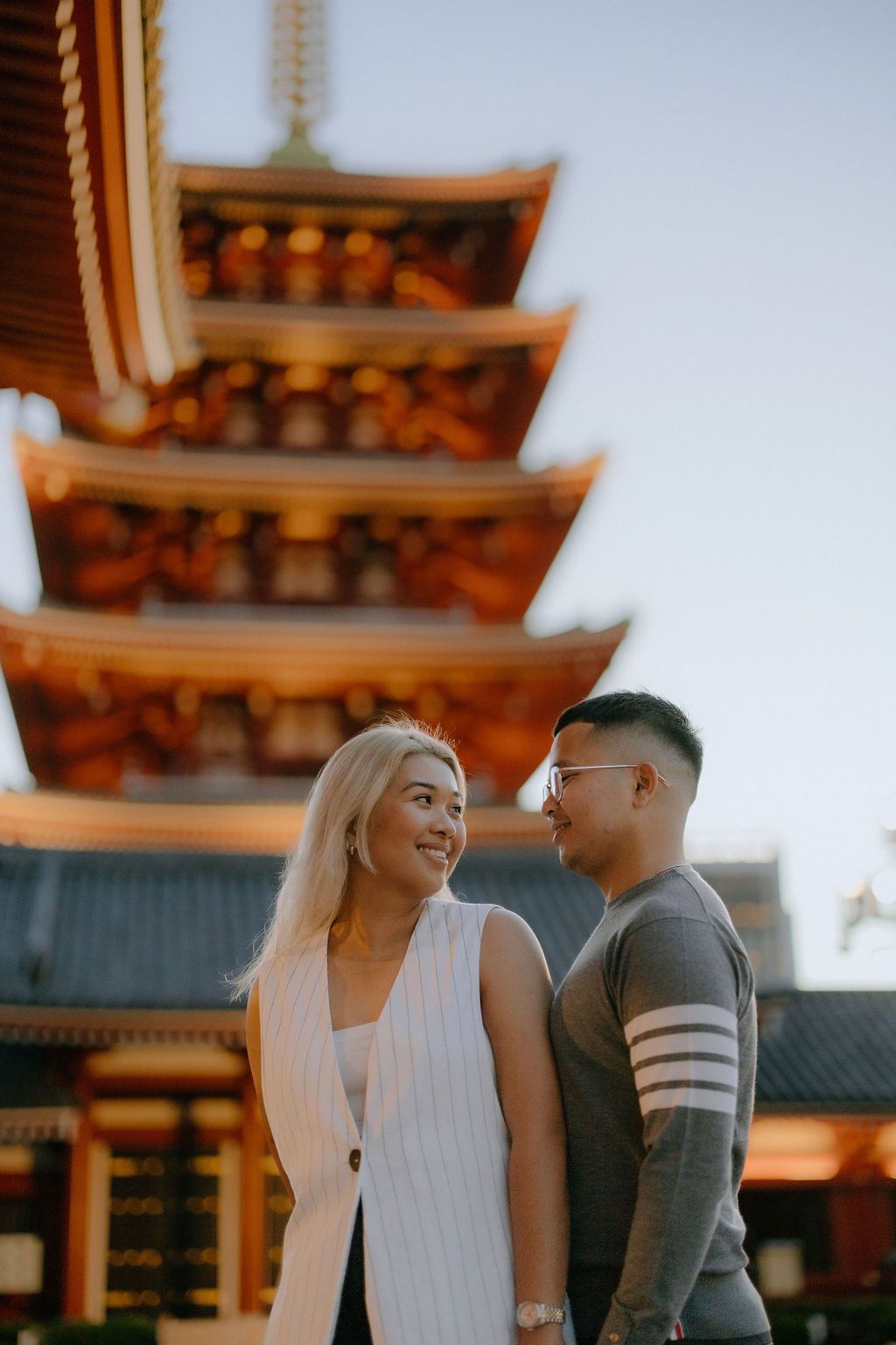 Evening and night lights couple engagement photography Asakusa Sensoji  Tokyo
