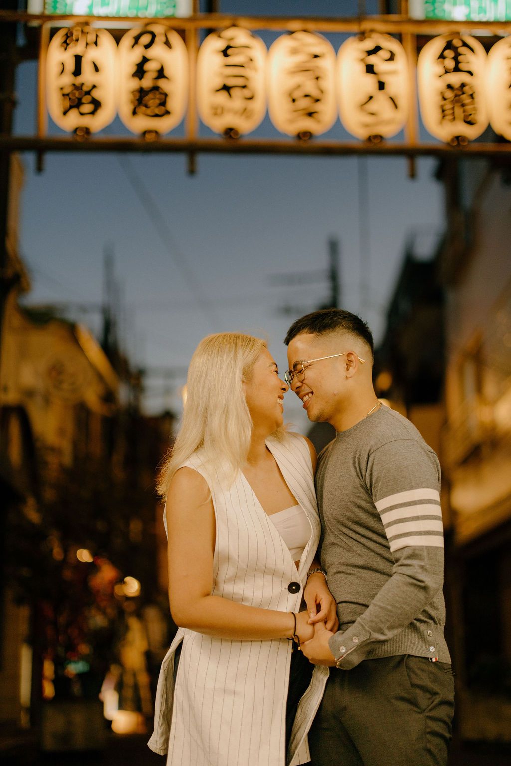 Evening and night lights couple engagement photography Asakusa Tokyo