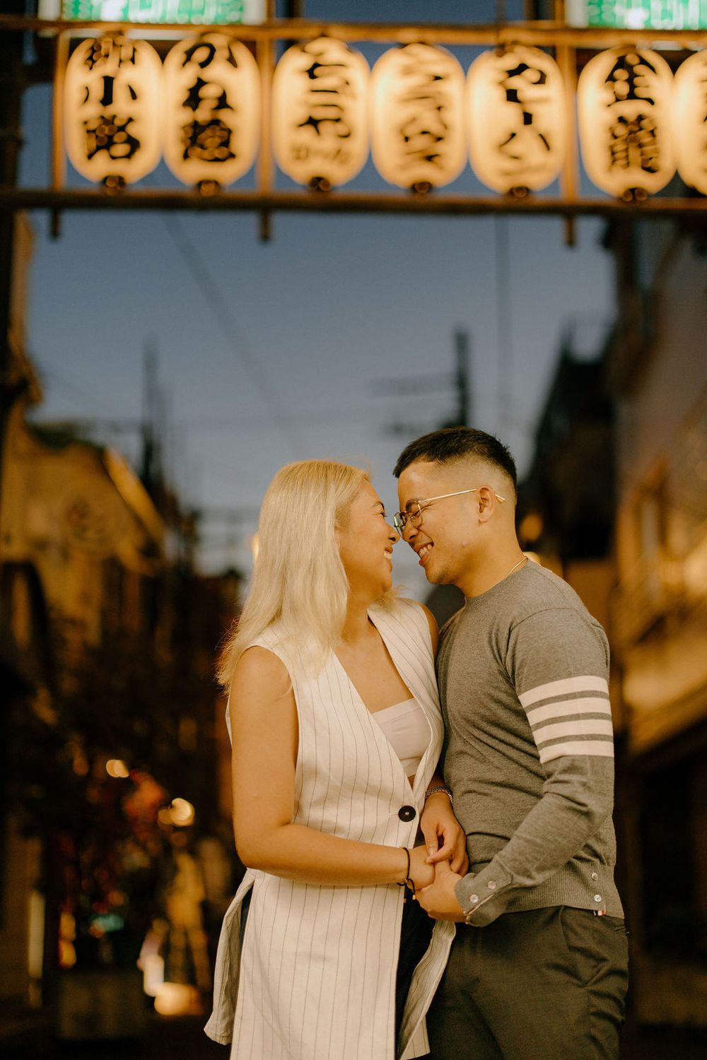 Evening and night lights couple engagement photography Asakusa Tokyo