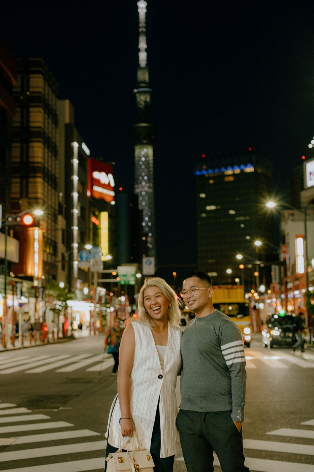 Evening and night lights couple engagement photography Tokyo Skytree Tokyo