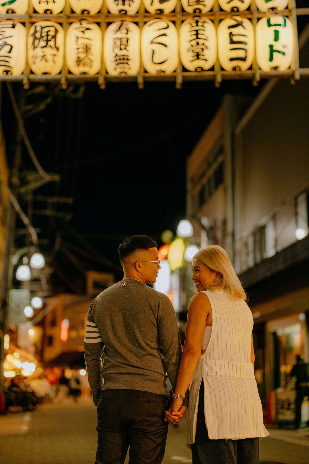 Evening and night lights couple engagement photography Asakusa Tokyo