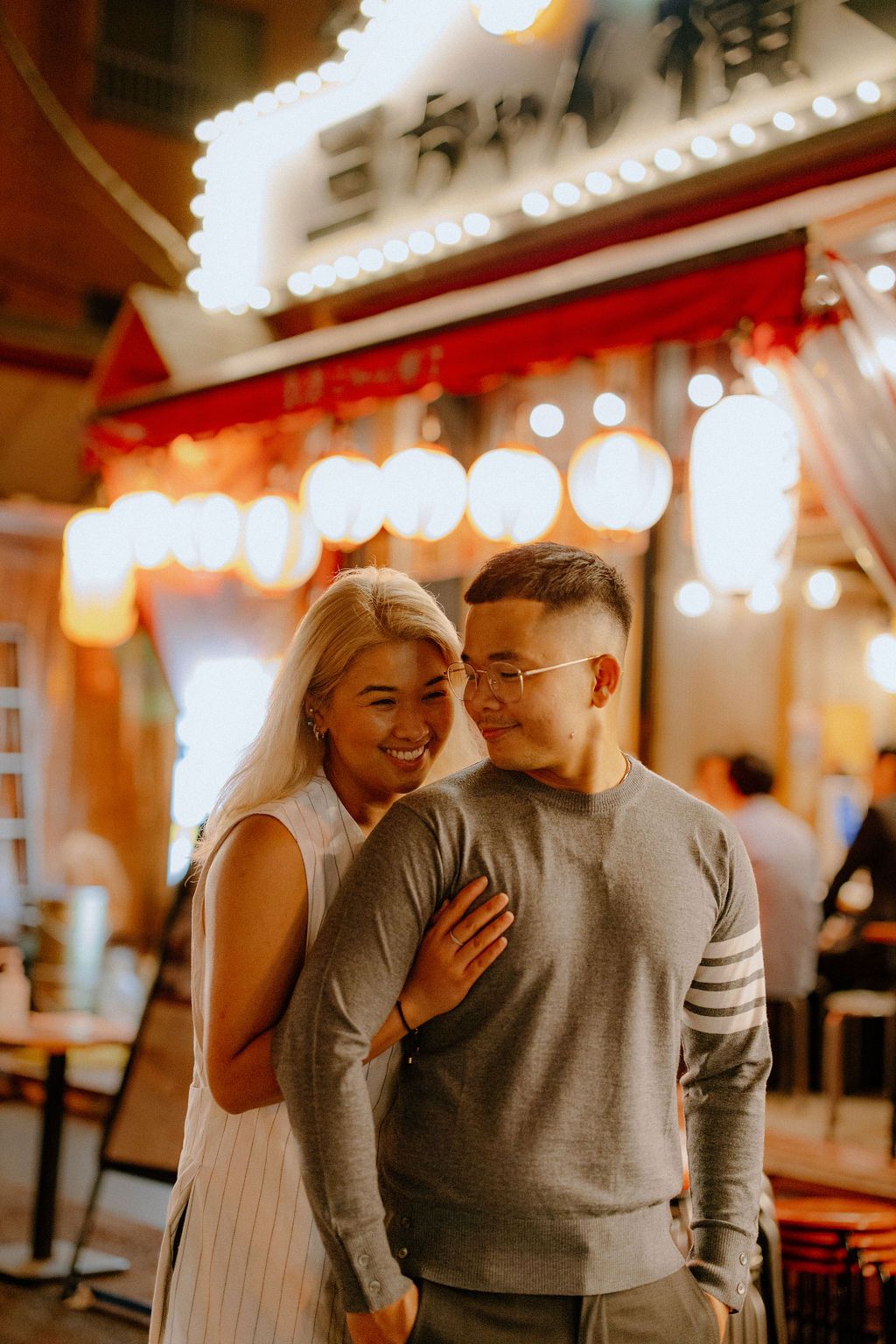 Evening and night lights couple engagement photography Asakusa Tokyo