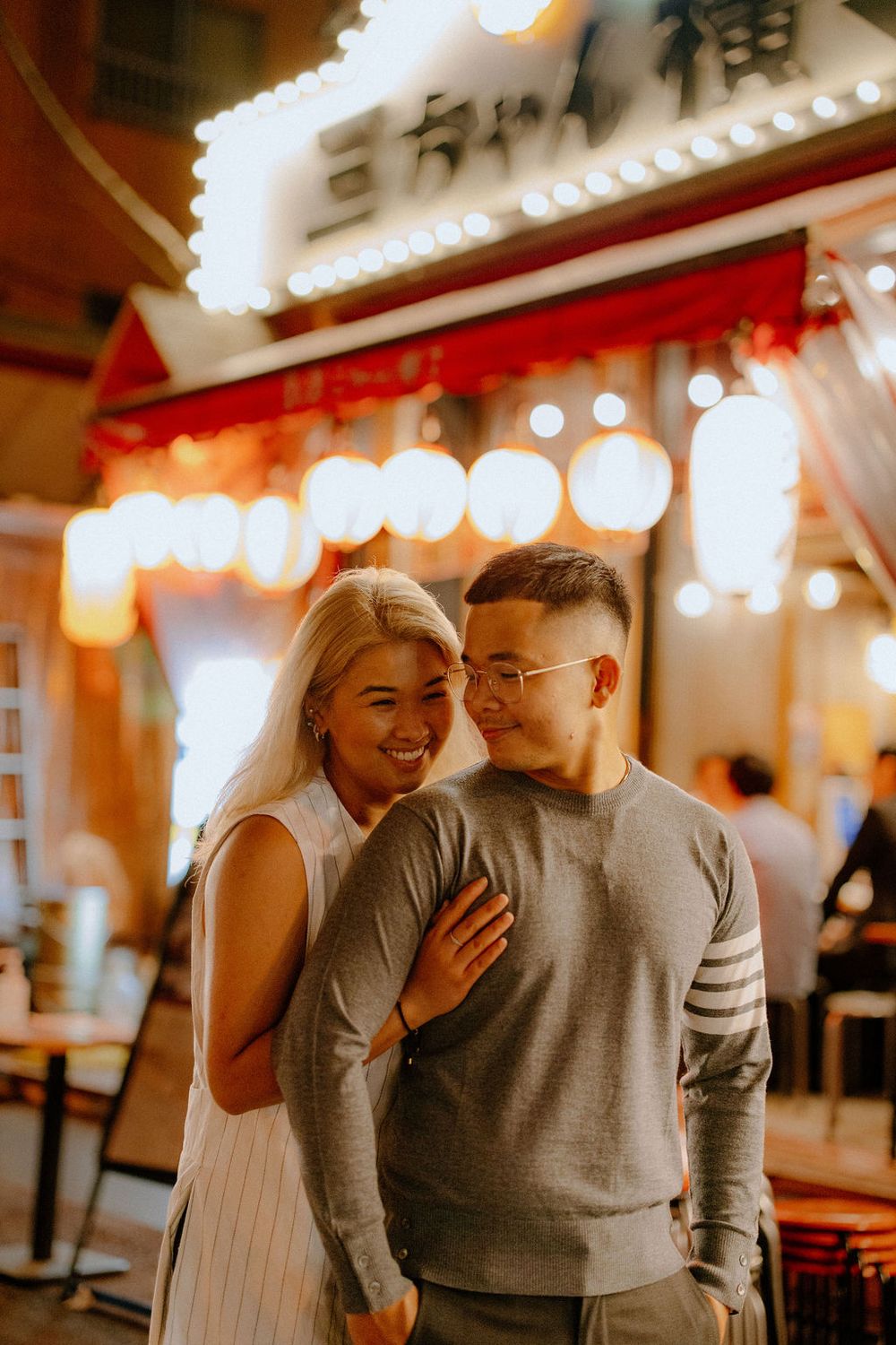 Evening and night lights couple engagement photography Asakusa Tokyo