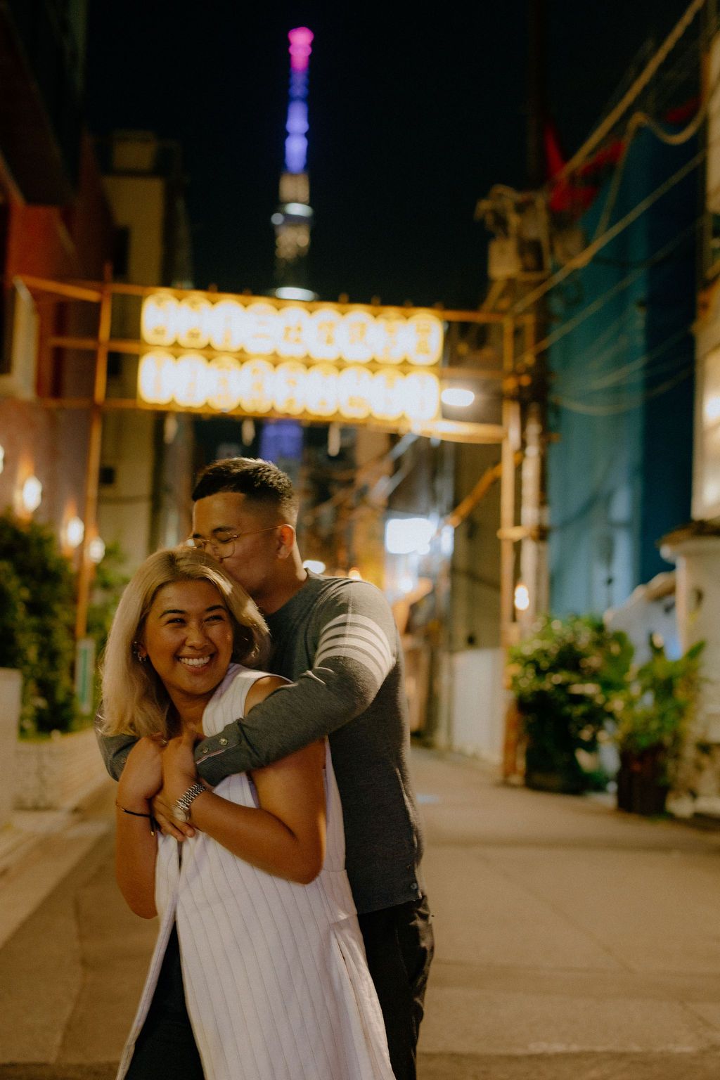 Evening and night lights couple engagement photography Asakusa Tokyo