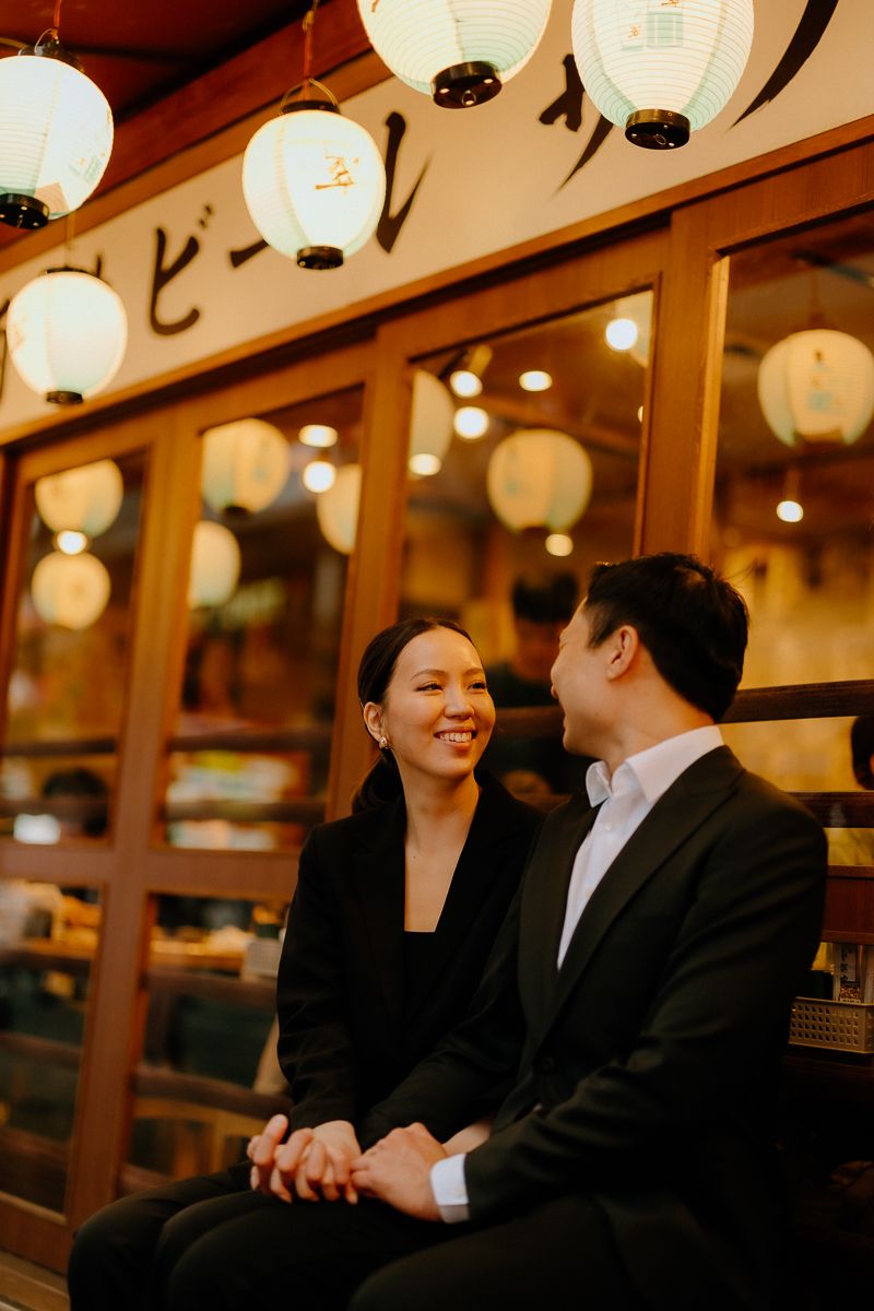 Evening and night lights couple engagement photography Shinjuku Tokyo