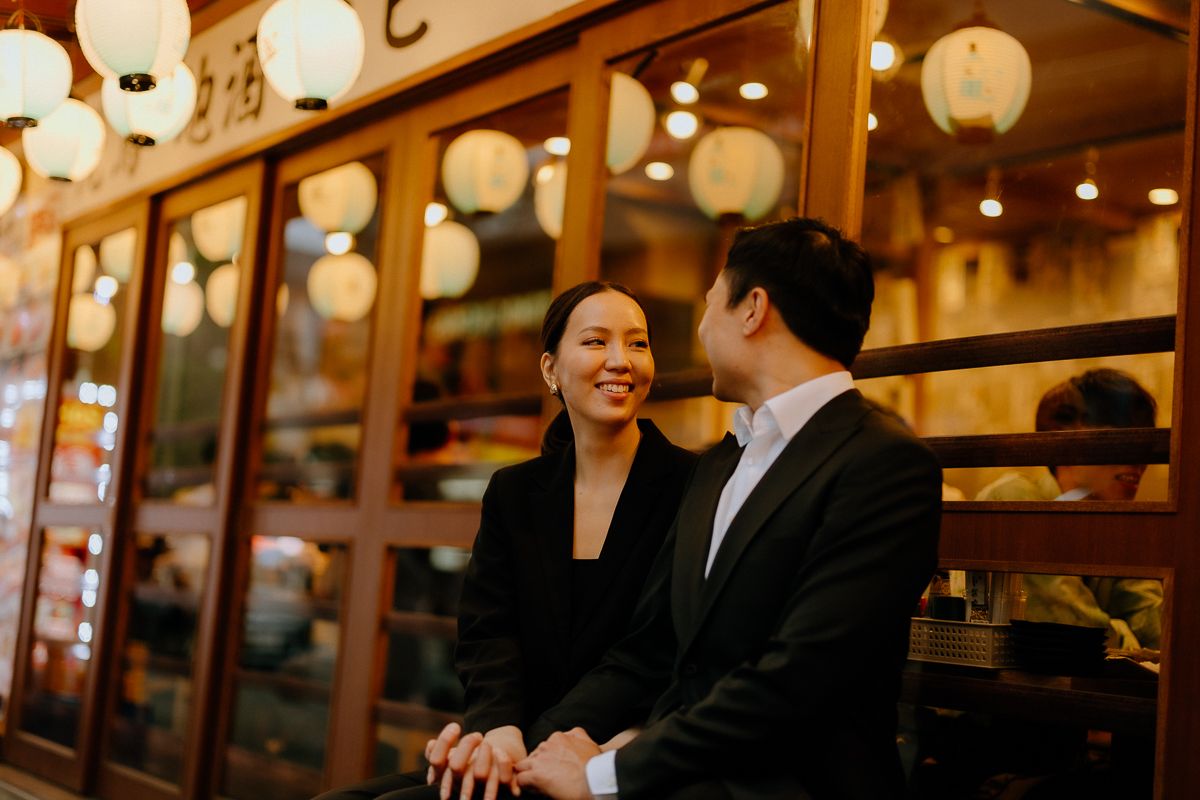 Evening and night lights couple engagement photography Kabukicho Tokyo