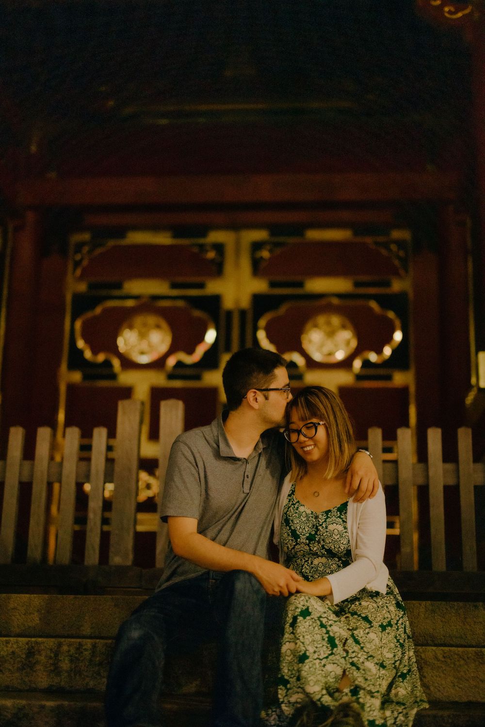 Tokyo nighttime street portrait of couple
