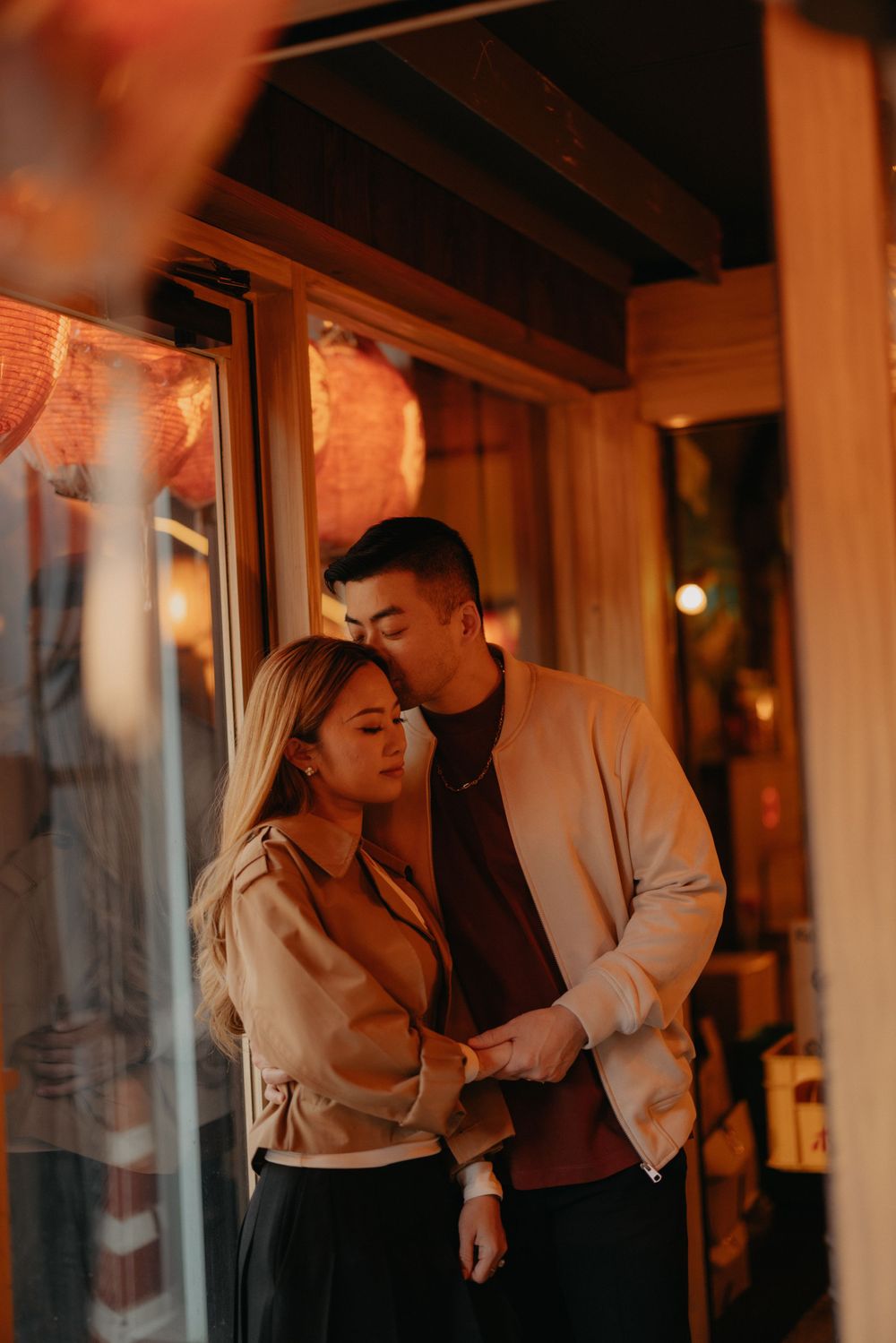 Tokyo evening lights and night time couple photography