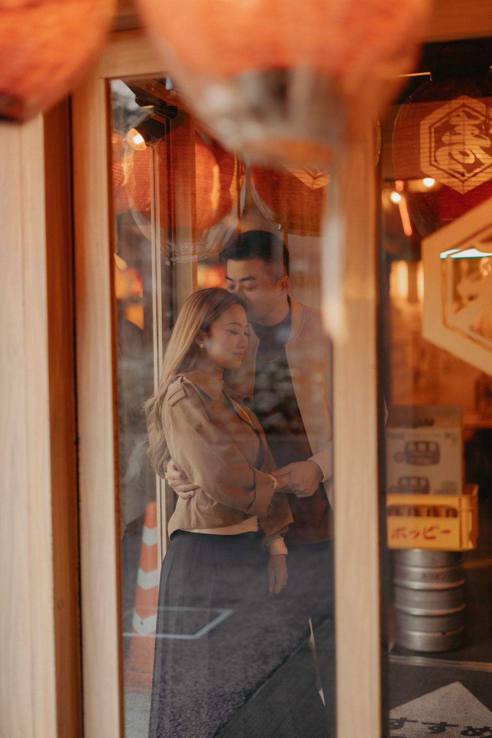 Tokyo evening lights and night time couple photography