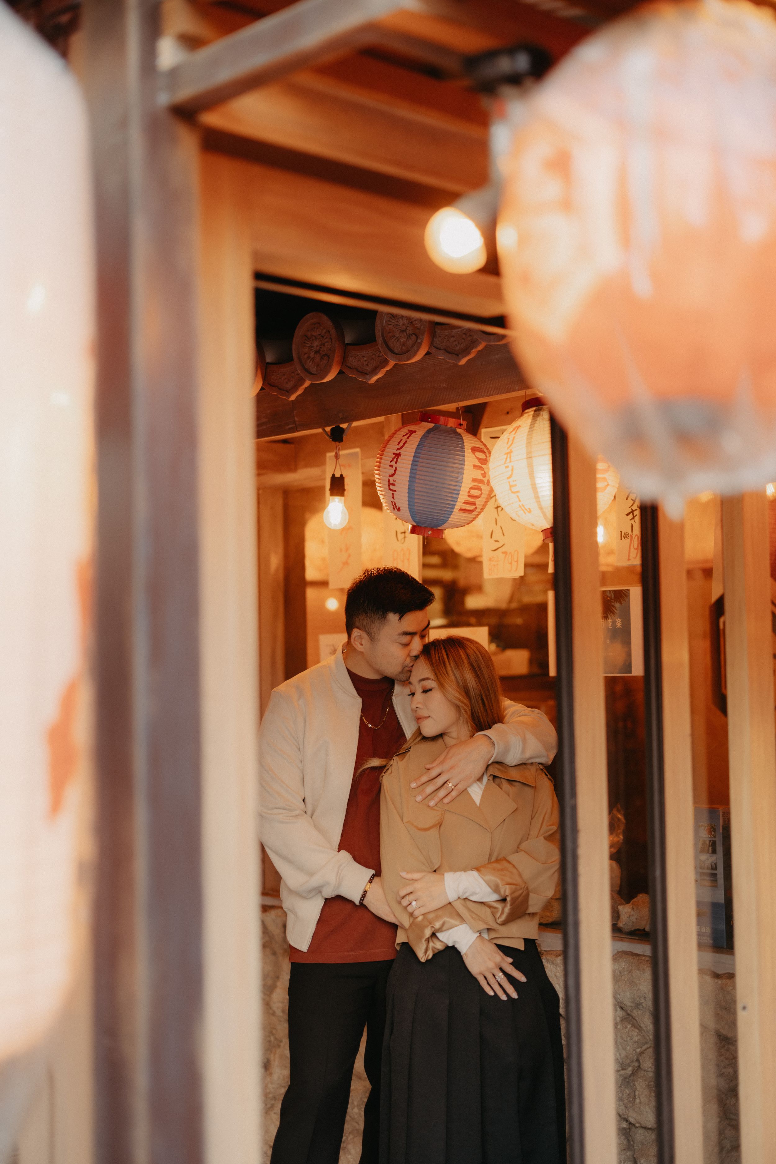 Tokyo evening lights and night time couple photography
