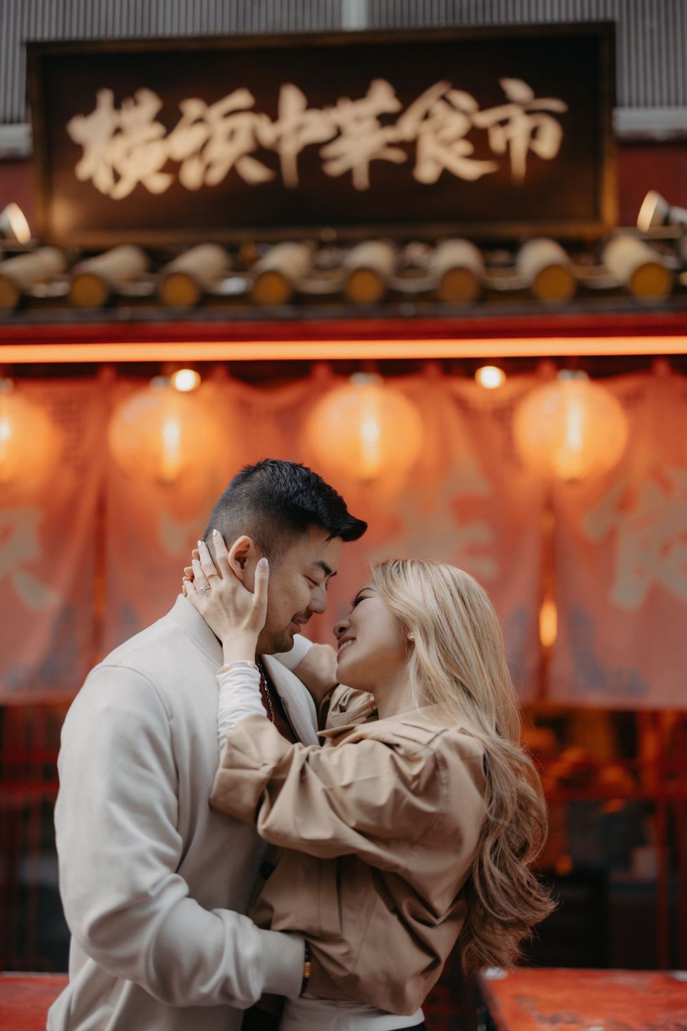 Tokyo evening lights and night time couple photography