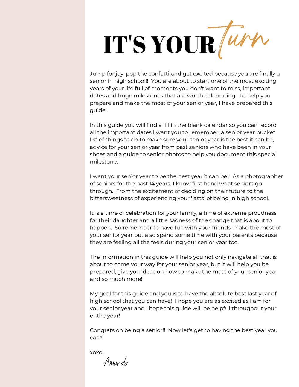 Marketing page with text overlay describing senior year photography services and guidance by Franklin Senior Photographer.