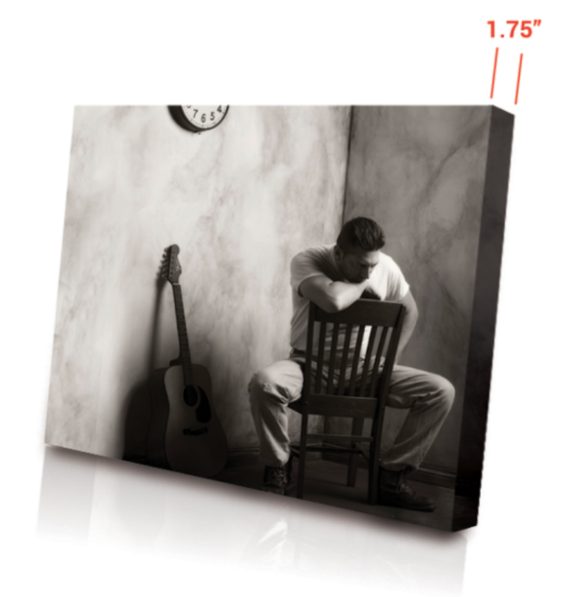 Artistic black and white canvas prints displayed with dimensional measurements.