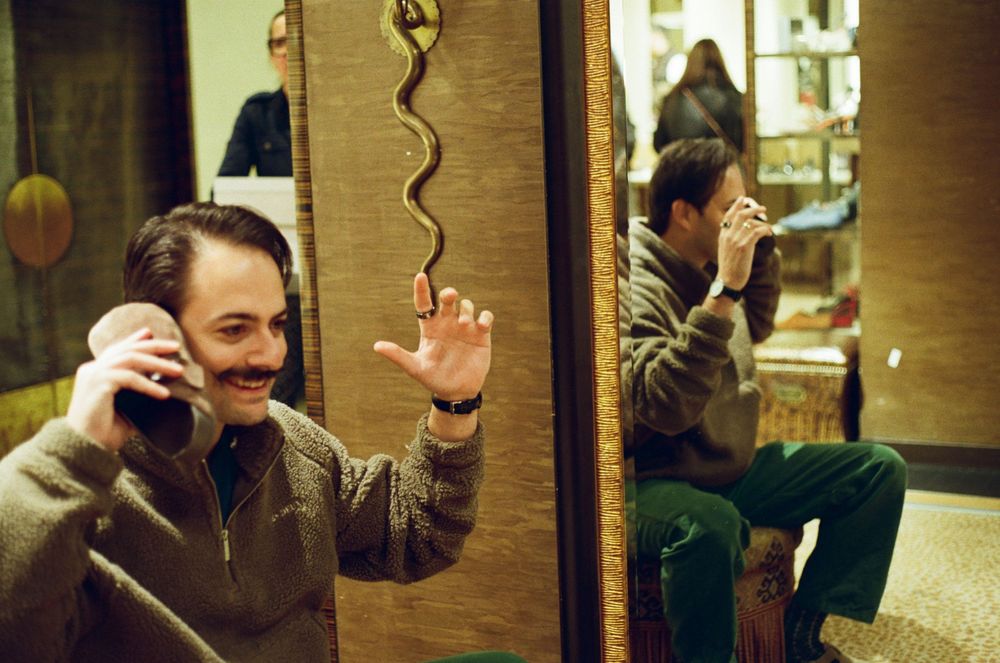 cinematic portrait photography on 35mm film with fun and whimsical atmosphere in NYC