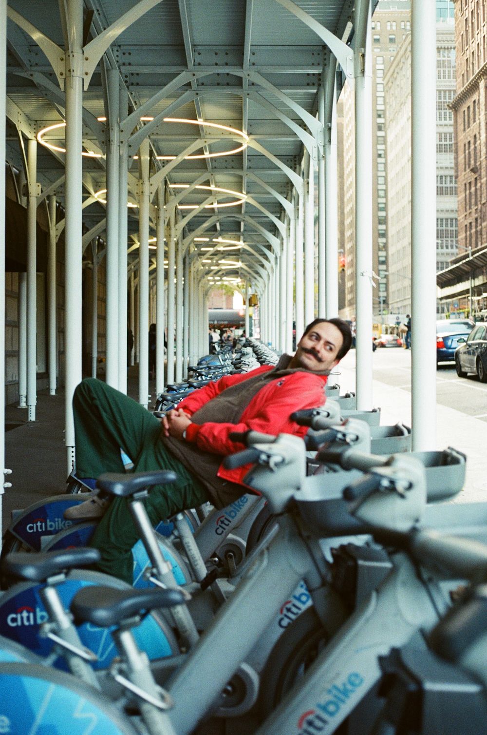 cinematic portrait photography on 35mm film with fun and whimsical atmosphere in NYC
