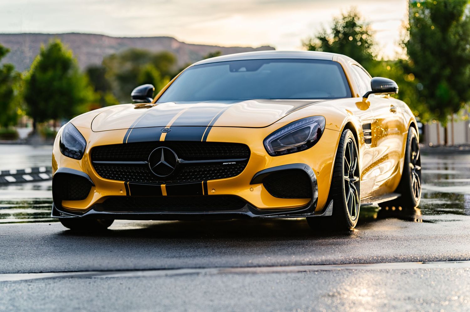 AMG with sunset in the background