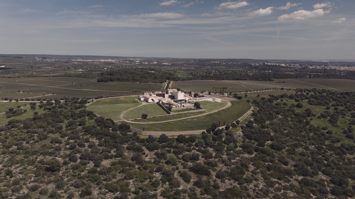 Aerial view of masseria Amastuola in Puglia