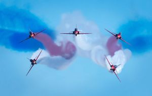 The Red Arrows in formation, Cyprus.