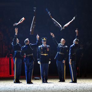 Event photography, America soldiers carry our rifle drill during a Military Tattoo, Earls Court.