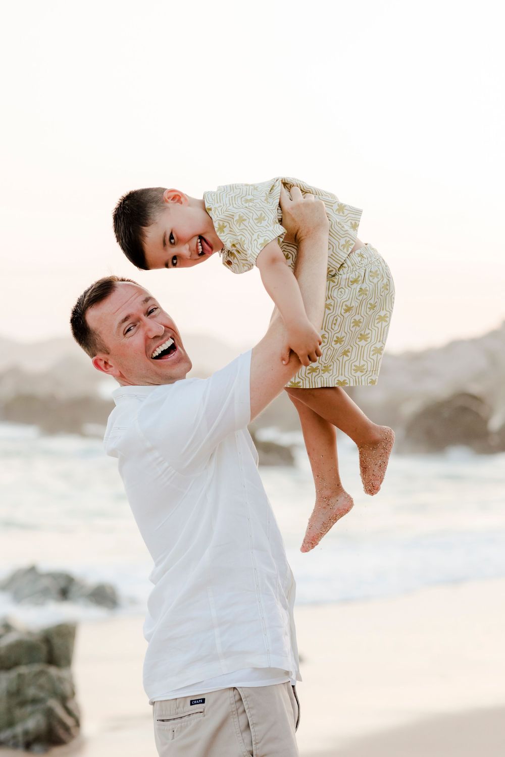 Candid family moment during sunset session