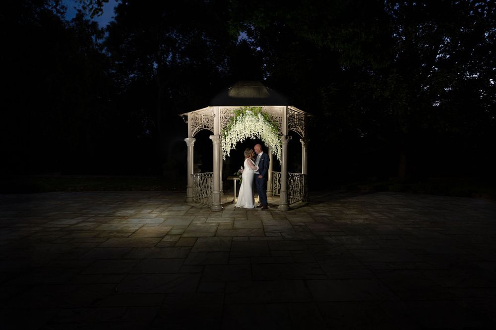 Night portrait photo of bride and groom near Stroud