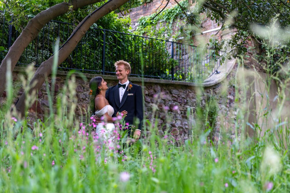 Bride and Groom in garden of St George's Bristol