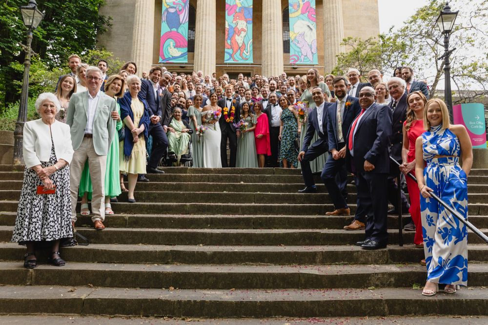 Group photo of all wedding guests in Bristol