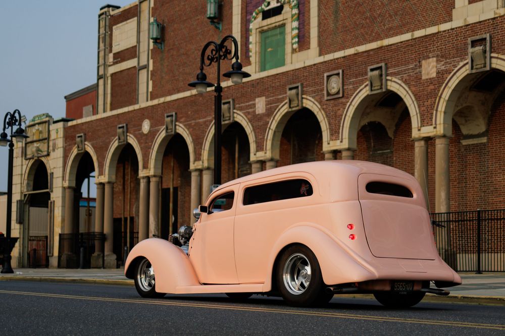 Pink hot rod in Asbury Park