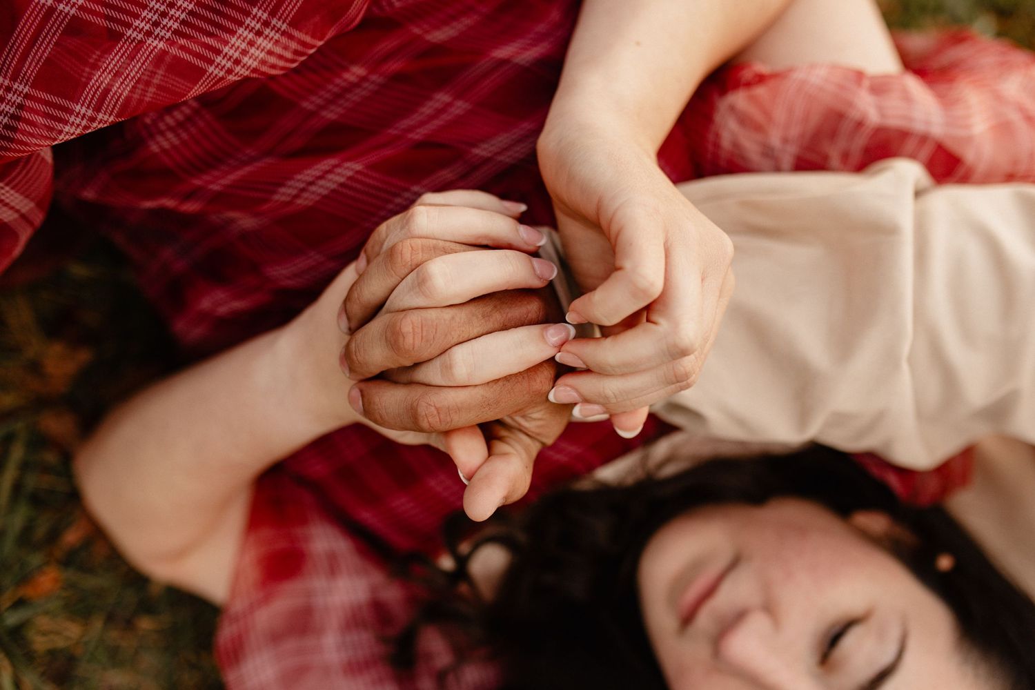An intimate couple photography session with burgundy and cream tones.