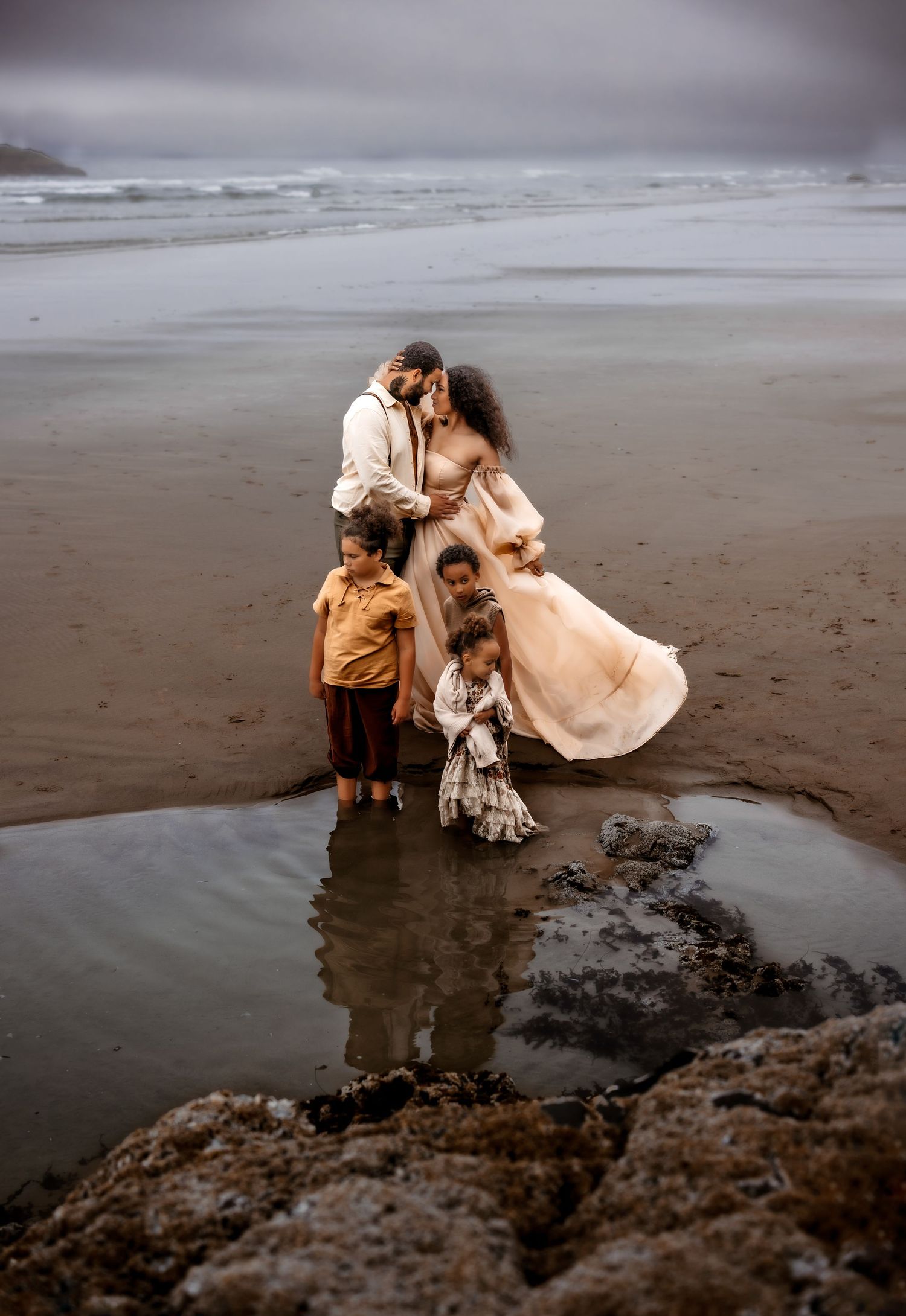 Lifestyle Family beach photo session on the Oregon Coast  at sunset.