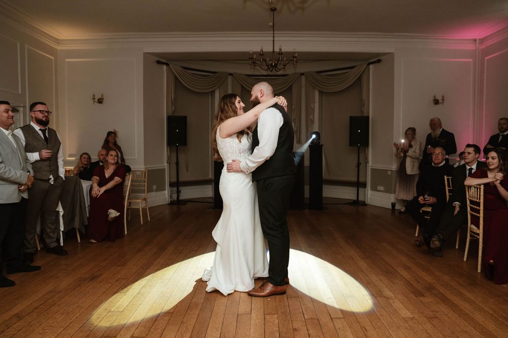 Eastington Park wedding photography Gloucestershire Evening Reception first dance for bride and groom