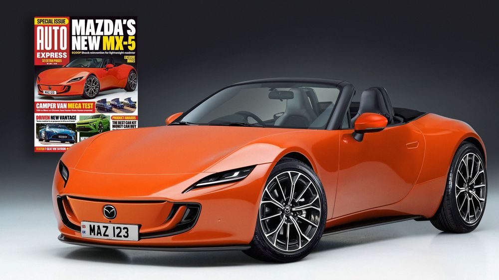 Sleek orange sports convertible car with modern styling and black wheels photographed against studio background.