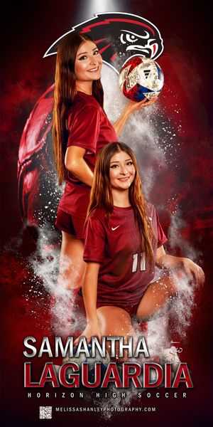 Dynamic sports photo collage featuring athlete in maroon uniform against dark red and smoke effect background.