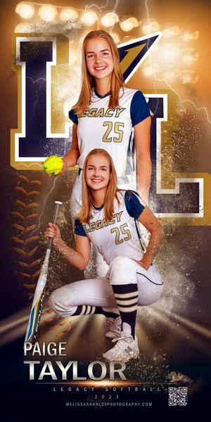 Softball player collage with dramatic lighting effects and jersey number 25 against dark background with glowing bokeh.