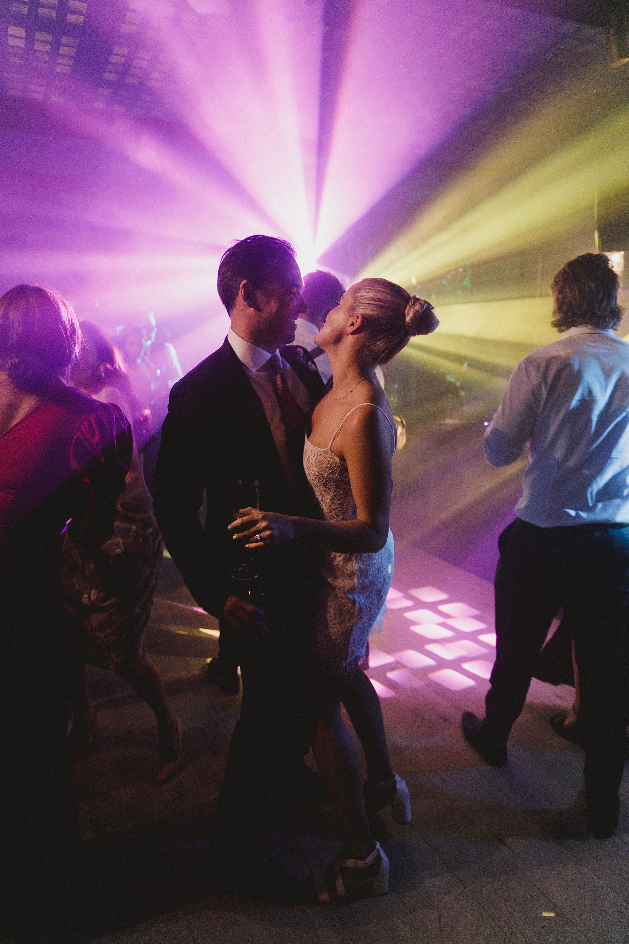 Bride and groom dancing and celebrating at Johannesdal 1207 wedding reception